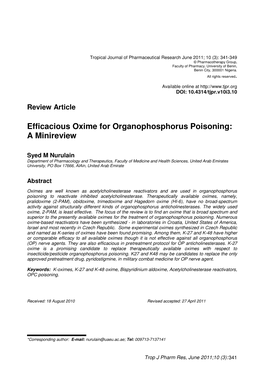 Efficacious Oxime for Organophosphorus Poisoning: a Minireview