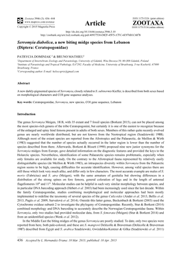 Serromyia Diabolica, a New Biting Midge Species from Lebanon (Diptera: Ceratopogonidae)