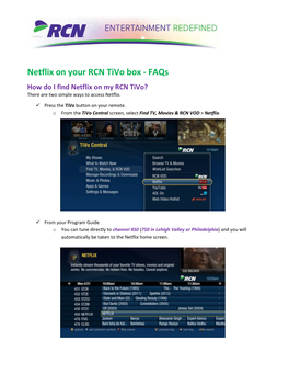 Netflix on Your RCN Tivo Box - Faqs