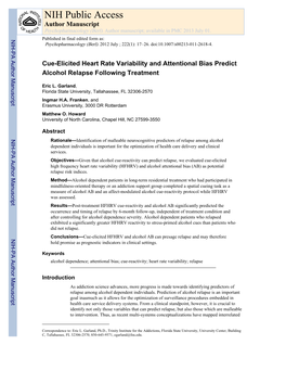 NIH Public Access Author Manuscript Psychopharmacology (Berl)