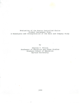 Evaluation of the Boston Controlled Choice Student Assignment Plan: a Reanalysis and Interpretation of the Bain and Company Study