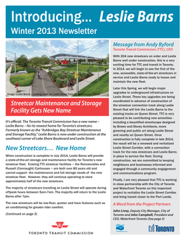 Leslie Barns Winter 2013 Newsletter