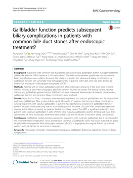 Gallbladder Function Predicts Subsequent Biliary Complications In