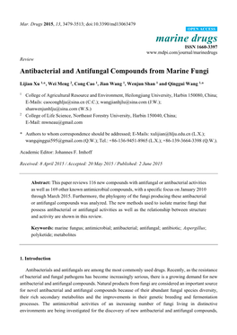 Antibacterial and Antifungal Compounds from Marine Fungi