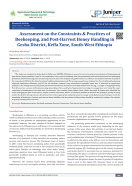 Assessment of Beekeeping Practices and Honey