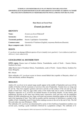 Data Sheet on Erannis Jacobsoni