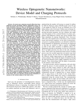 Wireless Optogenetic Nanonetworks: Device Model and Charging Protocols Stefanus A