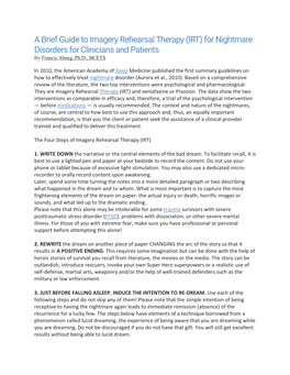 A Brief Guide to Imagery Rehearsal Therapy (IRT) for Nightmare Disorders for Clinicians and Patients by Francis Abueg, Ph.D., BCETS