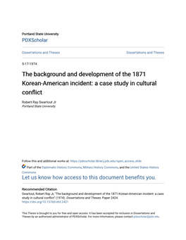 The Background and Development of the 1871 Korean-American Incident: a Case Study in Cultural Conflict