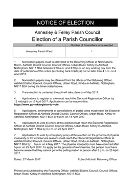 Election of a Parish Councillor NOTICE