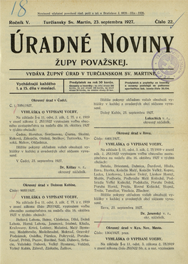 Župy Považskej. H ~ J Vydáva Župný Úrad V Turčianskom Sv