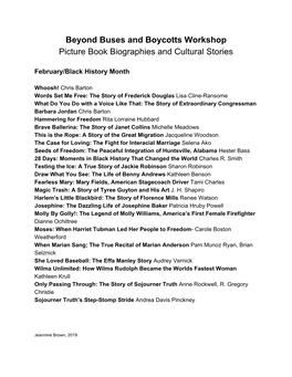 Beyond Buses and Boycotts Workshop Picture Book Biographies and Cultural Stories