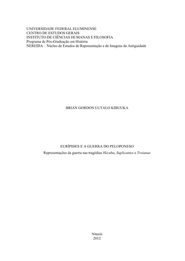 EURÍPIDES E a GUERRA DO PELOPONESO. Representações