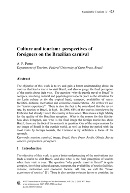 Culture and Tourism: Perspectives of Foreigners on the Brazilian Carnival