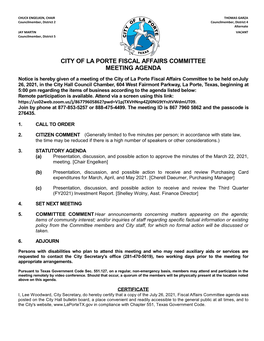 City of La Porte Fiscal Affairs Committee Meeting Agenda