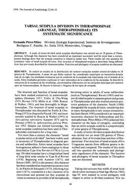 Tarsal Scopula Division in Theraphosinae (Araneae, Theraphosidae) : Its Systematic Significance