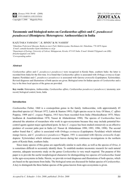 Zootaxa, Taxonomic and Biological Notes on Cardiastethus Affinis And