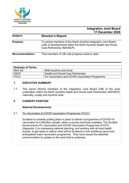 Integration Joint Board 17 December 2020 Director's Report