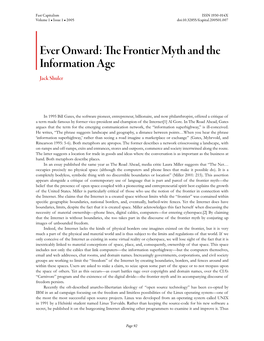 Ever Onward: the Frontier Myth and the Information Age Jack Shuler