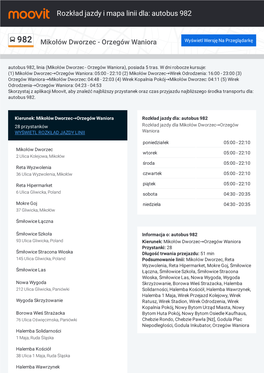 Rozkład Jazdy I Mapa Linii Dla: Autobus 982