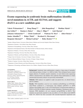 Exome Sequencing in Syndromic Brain Malformations Identifies Novel Mutations in ACTB,Andslc9a6, and Suggests BAZ1A As a New Candidate Gene