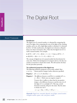 The Digital Root of M(M + 1)/2 Will Be One of the Numbers 3, 6, 9