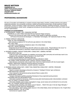 BRUCE WITTKIN CAREERPLEX LLC 19901 Prairie Avenue #2121 Torrance, California 90503 310/947-2254 Bwittkin@Careerplex.Net