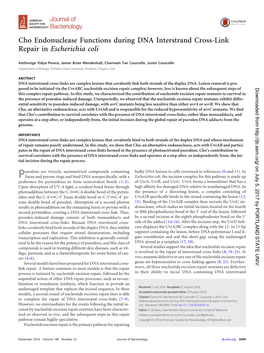 Cho Endonuclease Functions During DNA Interstrand Cross-Link Repair in Escherichia Coli