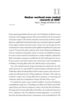 Nuclear Warhead Arms Control Research at AWE1