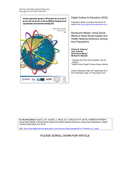 Bambucha Media: Using Social Media to Build Social Capital and Health Seeking Behaviour Among Key Populations