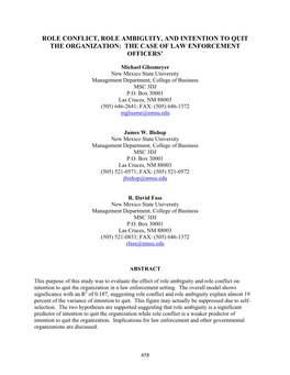 Role Conflict, Role Ambiguity, and Intention to Quit the Organization: the Case of Law Enforcement Officers’