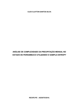 Análise De Complexidade Da Precipitação Mensal No Estado De Pernambuco Utilizando O Sample Entropy