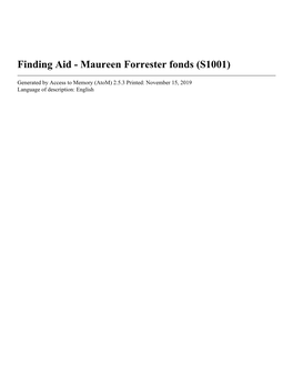 Finding Aid - Maureen Forrester Fonds (S1001)