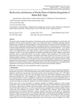 Biodiversity and Structure of Woody Plants of Sahelian Rangelands of Baban Rafi, Niger