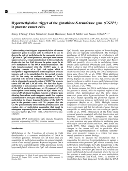 Hypermethylation Trigger of the Glutathione-S-Transferase Gene (GSTP1) in Prostate Cancer Cells