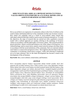 Kris Nusantara: Kris As a Bond of Socio-Cultural Values Shifts Into Individual-Cultural Bonds and As Assets in Business Alternatives