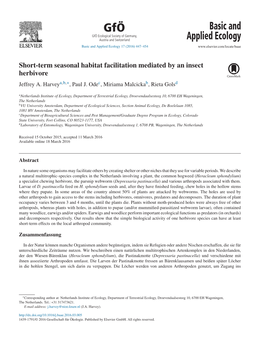 Short-Term Seasonal Habitat Facilitation Mediated by an Insect Herbivore