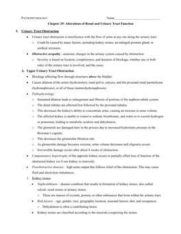 Name Chapter 29: Alterations of Renal and Urinary Tract Function I. Urinary Tract Obstruction • Urinary Tract Obstruction Is