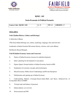 BJMC- 103 Socio-Economic & Political Scenario