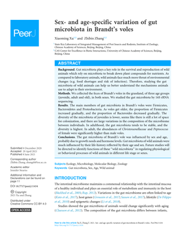 Sex- and Age-Specific Variation of Gut Microbiota in Brandt's Voles