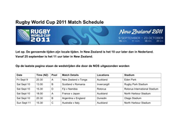 Rugby World Cup 2011 Match Schedule