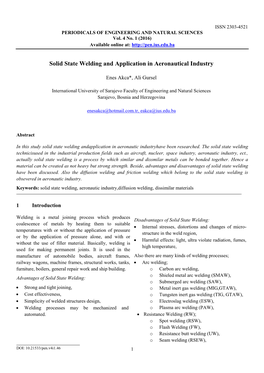 Solid State Welding and Application in Aeronautical Industry