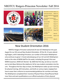NROTCU Rutgers-Princeton Newsletter Fall 2016 New Student Orientation 2016