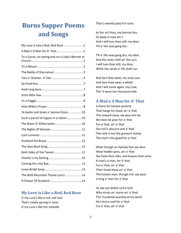 Burns Supper Songs and Poems