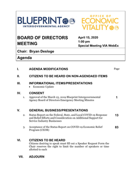 BOARD of DIRECTORS MEETING: May 21, 2020, 3:00 PM