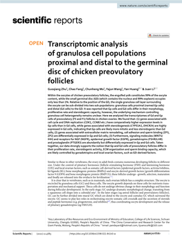 Transcriptomic Analysis of Granulosa Cell Populations Proximal and Distal