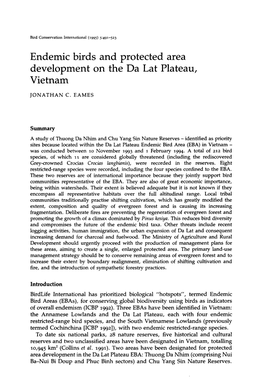 Endemic Birds and Protected Area Development on the Da Lat Plateau, Vietnam