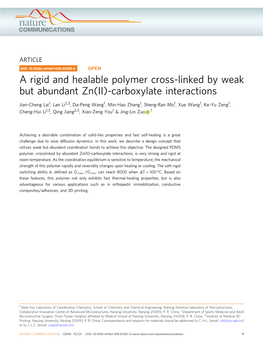 A Rigid and Healable Polymer Cross-Linked by Weak but Abundant Zn(II)-Carboxylate Interactions