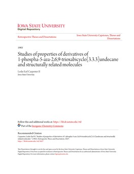 Studies of Properties of Derivatives of 1-Phospha-5-Aza-2,6,9-Trioxabicyclo[3.3.3]