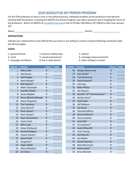 2019 Legislative Key Person Program